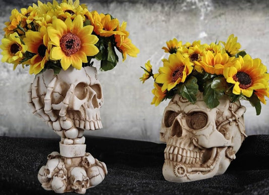 Gothic Halloween Goth Skull Skeleton Face Head Planter Pot