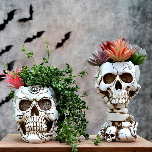 Skull Gothic Halloween Head Face Pot Head Planter Flower Pot