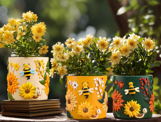 Sunflower Bee Planter Flower Pot Cute Adorable Planter Pot