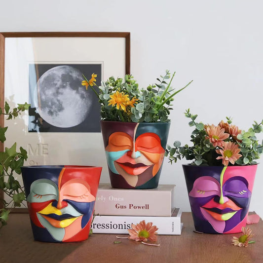 Rainbow Face Head Planter Colorful Vibrant Flower Pot