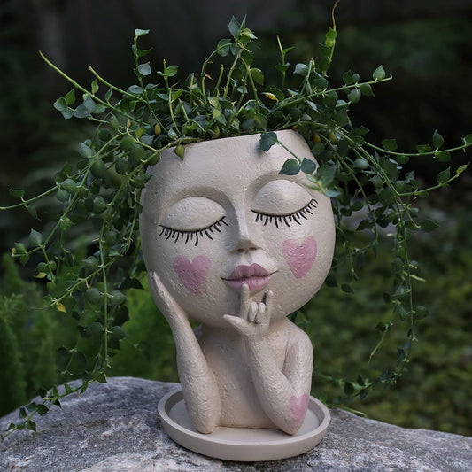 Head Face Planter Pot | Woman Female Girl I Love You Heart Sign | 2 Styles