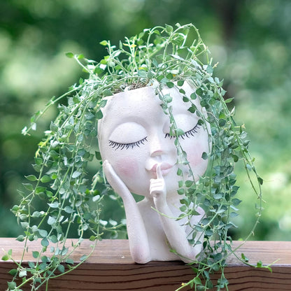 Head Face Planter Pot | Woman Female Girl Shh | 2 Styles