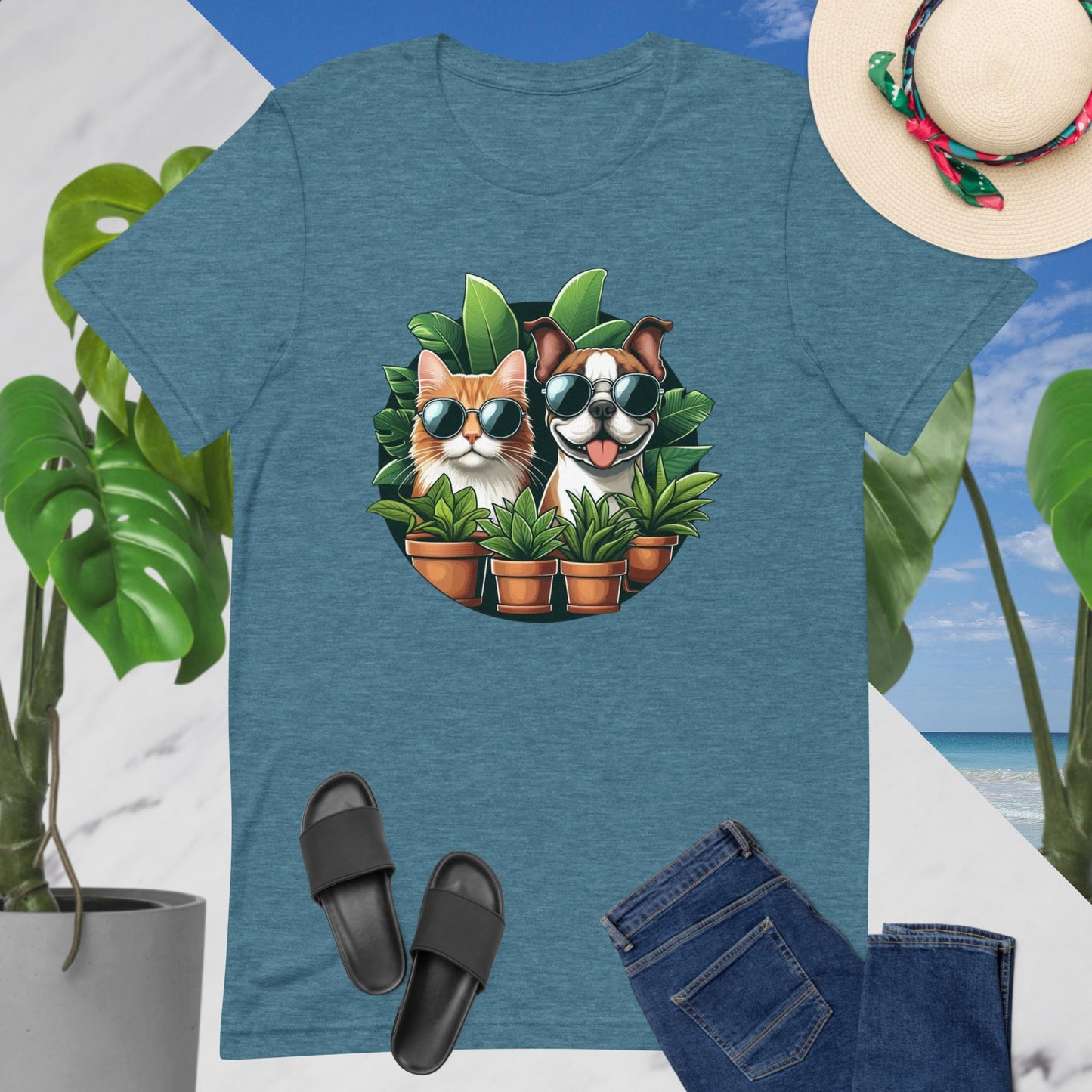 Plants + Paws = Life! T-Shirt | Cat & Dog Design 3 | 13 Colors